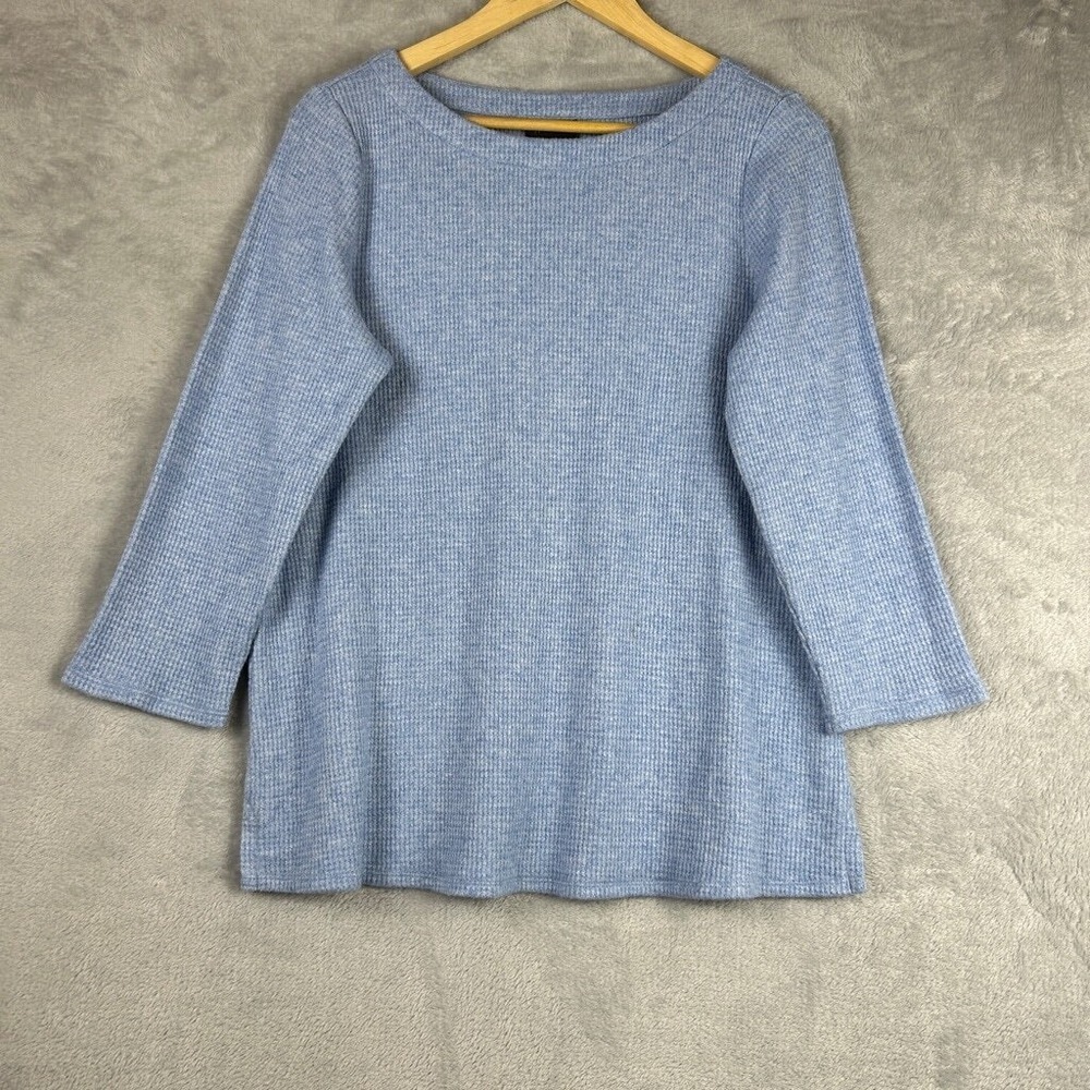 J.Jill Wearever Light Blue Ribbed Boat Neck 3/4 Sleeve Top Medium RN 97641